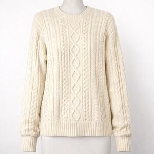 100% Cotton Heavy Cable Knit Cream Sweater Crewneck M Cottagecore Fisherman